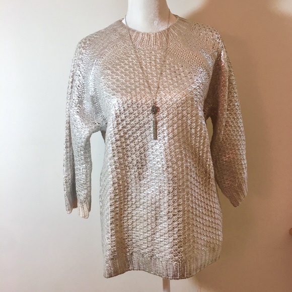 Pale pink plush sweater w/ Silver Metallic Coating - Picture 1 of 8